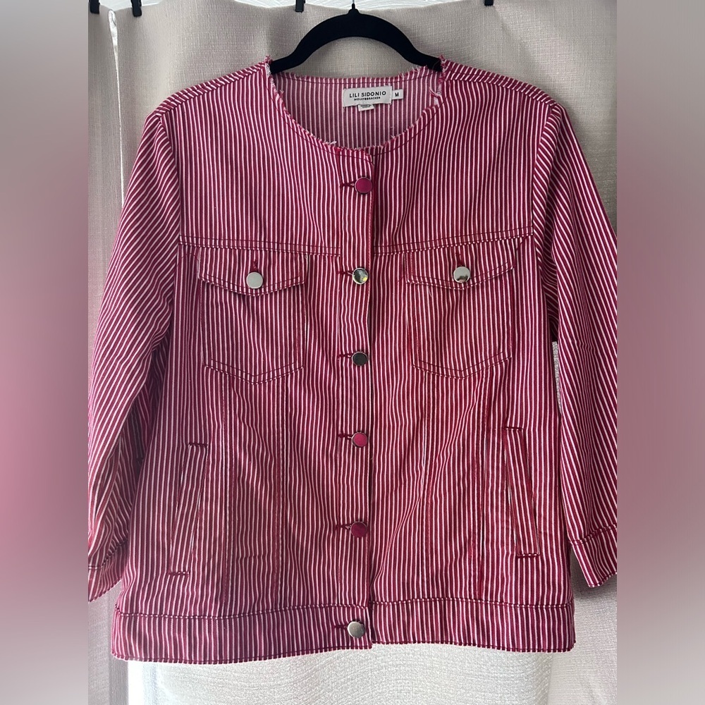 Lili Sidonio x Molly Bracken Women’s M Red White Striped Denim Style Jacket